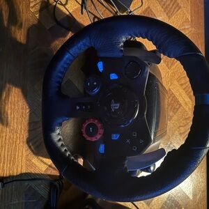 Gaming Steering Wheel with Black Leather Grip